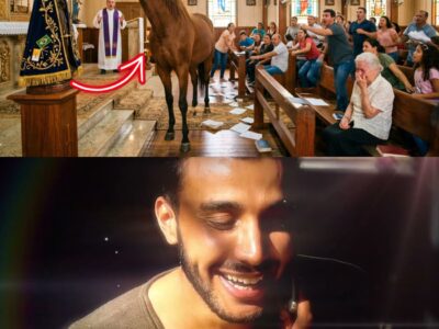 Cavalo invadiu igreja descontrolado mas parou diante de NSRA Aparecida, então a emoção tomou conta..